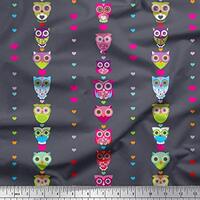 Soimoi Viscos Chiffon Gray Fabric - by The Yard - 42 Inch Wide - Heart & Owl Cartoon Kids Textil