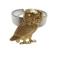 Kiola Designs Gold Toned Owl of Athena Bird Adjustable Size Fashion Ring
