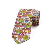 Ambesonne Men's Tie, Ornate Owl Polka Dots, Necktie, 3.7", Multicolor