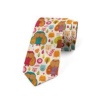 Ambesonne Necktie, Colorful Owl Woodland Animals, Dress Tie, 3.7", Multicolor