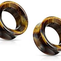 Pierced Owl Tiger Eye Stone Double Flared Saddle Tunnels, Sold as a Pair (6mm (2GA))