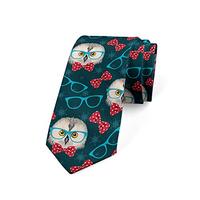 Ambesonne Men's Tie, Sketch Owl Wearing Glasses, Necktie, 3.7", Multicolor