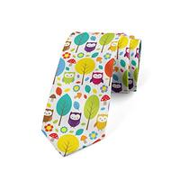 Ambesonne Necktie, Colorful Forest Owls, Dress Tie, 3.7", Multicolor