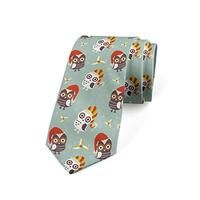 Ambesonne Necktie, Owls in Hats Yuletide, Dress Tie, 3.7", Multicolor