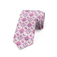 Ambesonne Men's Tie, Checkered Pattern Owls, Necktie, 3.7", Purple Pink