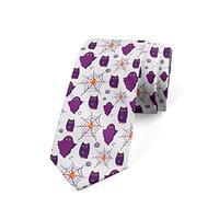 Ambesonne Men's Tie, Owl and Spider Webs, Necktie, 3.7", Purple Orange and White