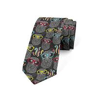 Lunarable Men's Tie, Doodle Style Owls Glasses, Necktie, 3.7", Multicolor