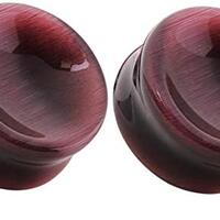 Pierced Owl Natural Purple Cat's Eye Concave Stone Saddle Plugs, Sold as a Pair (25mm (1")