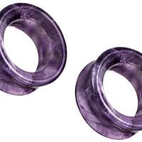 Pierced Owl Natural Amethyst Stone Double Flared Saddle Tunnels, Sold as a Pair (10mm (00GA))