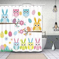 NYMB Easter Owls Kids Festival Shower Curtains, Funny Owl with Bunny Rabbit's Ear Colorful East
