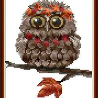 Cross Stitch Kits, Awesocrafts Owl Orange Leaf Cute Bird Autumn Easy Patterns Cross Stitching Embroi