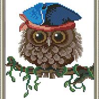 Cross Stitch Kits, Awesocrafts Owl Hat Blue Cute Bird Spring Easy Patterns Cross Stitching Embroidery Kit Supplies, Stamped or Counted (Counted)