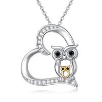 JUSTKIDSTOY Owl Necklace for Women 925 Sterling Silver Mother and Child Owl Bird Love Heart Pendant 