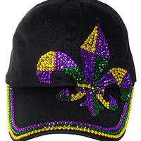 Artisan Owl Fleur De Lis Bedazzled Baseball Cap with Acrylic Crystals (Geometric Jewels)