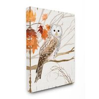 Stupell Industries Owl in Autumn Forest Animal Watercolor Painting Canvas Wall Art, 24x30, Design by