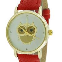 Ladies Owl Print Round Leather Fashion Wrist Watch 35mm