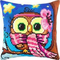 Little Owl. Cross Stitch Kit. Throw Pillow Case 16×16 Inches. Extra Stiff Canvas