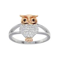 SURANO DESIGN JEWELRY Sterling Silver Two Tone Owl CZ Stones Ladies Ring (7)