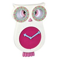 TFA-Dostmann Lucy 60.3052.02 Silent Owl Wall Clock-Ideal for Children's Bedroom, Pink, L215 x B