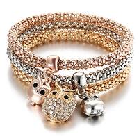 RINHOO FRIENDSHIP 3PCS Gold/Silver/Rose Gold Corn Chain Bracelet Crystal Multilayer Charms stretch b