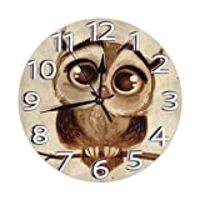 KiuLoam Cute Owl Round Wall Clock Silent Non Ticking Battery Operated Easy to Read for Student Office School Home Decorative Clock Art