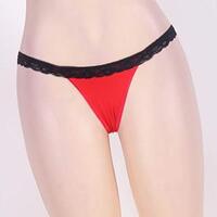 Women's Hot Sexy Lace Trim Panty with Backless Look (Red/Black Lace, XLarge)