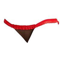Women's Hot Sexy Lace Trim Panty with Backless Look (Black/Red Lace, XLarge)