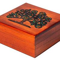 Artisan Owl Polish Handmade Jewish Tree of Life 6" Wooden Box with Red Interior, Perfect for Ke