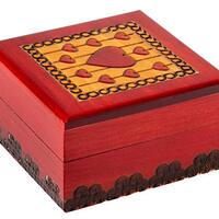 Artisan Owl Polish Handmade Teresa Designed Thread Hearts Wooden Box with Red Interior, Perfect for 