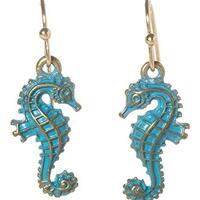 Artisan Owl - Blue Seahorse Dangle Earrings