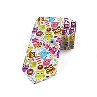 Ambesonne Men's Tie, Colorful Owls and Flowers, 3.7", White and Multicolor