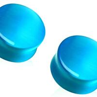 Pierced Owl Natural Aqua Blue Cat's Eye Double Flared Saddle Plugs, Sold as a Pair (12mm (1/2&q