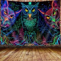 JAWO Psychedelic Owl Tapestry - Trippy Forest Line Art Wall Hanging for Bedroom, Moon Animal Bird Bl