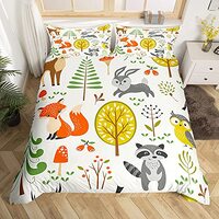 Erosebridal Cartoon Animal Duvet Cover Full Size Kids Girls Boys Teen Cute Animals Trees Birds Owls 