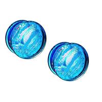 Pierced Owl Aqua Blue Sparkling Swirl Single Flared Glass Plugs, Sold as a Pair (10mm (00GA))