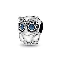 MiniJewelry Smart Wise Owl Charm fits Pandora Moments Bracelets Bird Animal Gift Blue Eyes Women Dau