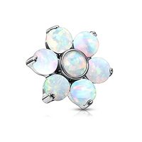 Pierced Owl 14-16G Stainless Steel Synthetic Opal Flower Internally Threaded Dermal Anchor Top (Whit
