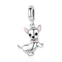 Chihuahua Dog Charm 925 Sterling Silver Dinosaur Bead Owl Cat Pendant Animal Dolphin Dangle for Pand