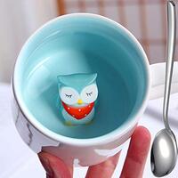 Coffee Mugs | Hidden Owl Inside Milk Tea Ceramic Mug, Cartoon Porcelain Cups - 12 oz Creative 3D Ani