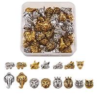 FASHEWELRY 48pcs Animal Tibetan Loose Spacer Beads Mixed Wolf Lion Owl Elephant Leopard Dragon Head 
