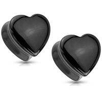 Pierced Owl Natural Black Onyx Heart Shaped Saddle Plug Gauges, Sold As Pair (8mm (0GA))