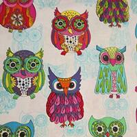 Quality Fabric Fat Quarter (18" x 22") Multi Colored Owls Night Birds Animals Material: 10