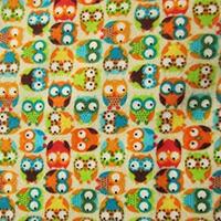 Quality Fabric Fat Quarter (18" x 22") Fabulous Little Multi-Colored Owls Material: Flanne