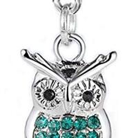 Dangle Turquoise Green Crystal Owl Charm