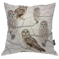 Moslion Owl 18x18 Inch Pillow Case Night Animal Bird on Tree Branch Decorative Throw Pillow Cover Sq