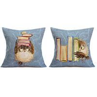 Xihomeli Set of 2 Decorative Pillow Covers Cute Owl with Books Cartoon Pattern Pillow Case Home Deco