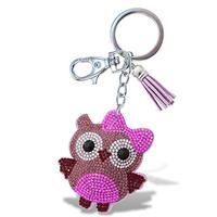 Aqua79 Owl Keychain - Pink Sparkling Rhinestones Charm with Tassel, Fashionable Stylish Polyester PU