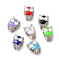 Craftdady 100Pcs Enamel Owl Animal European Beads Large Hole Mixed Colors Bird Adorable Spacer Loose