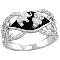 Sterling Silver Micropave CZ Onyx Lucky Charms Ring Evil Eye Elephant Owl no. 7 Clover Rhodium Finis