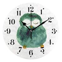 VIKKO Cute Green Owl Animal Wall Clock 9.8 inch Round Battery Operated Decorative Clock for Kitchen 